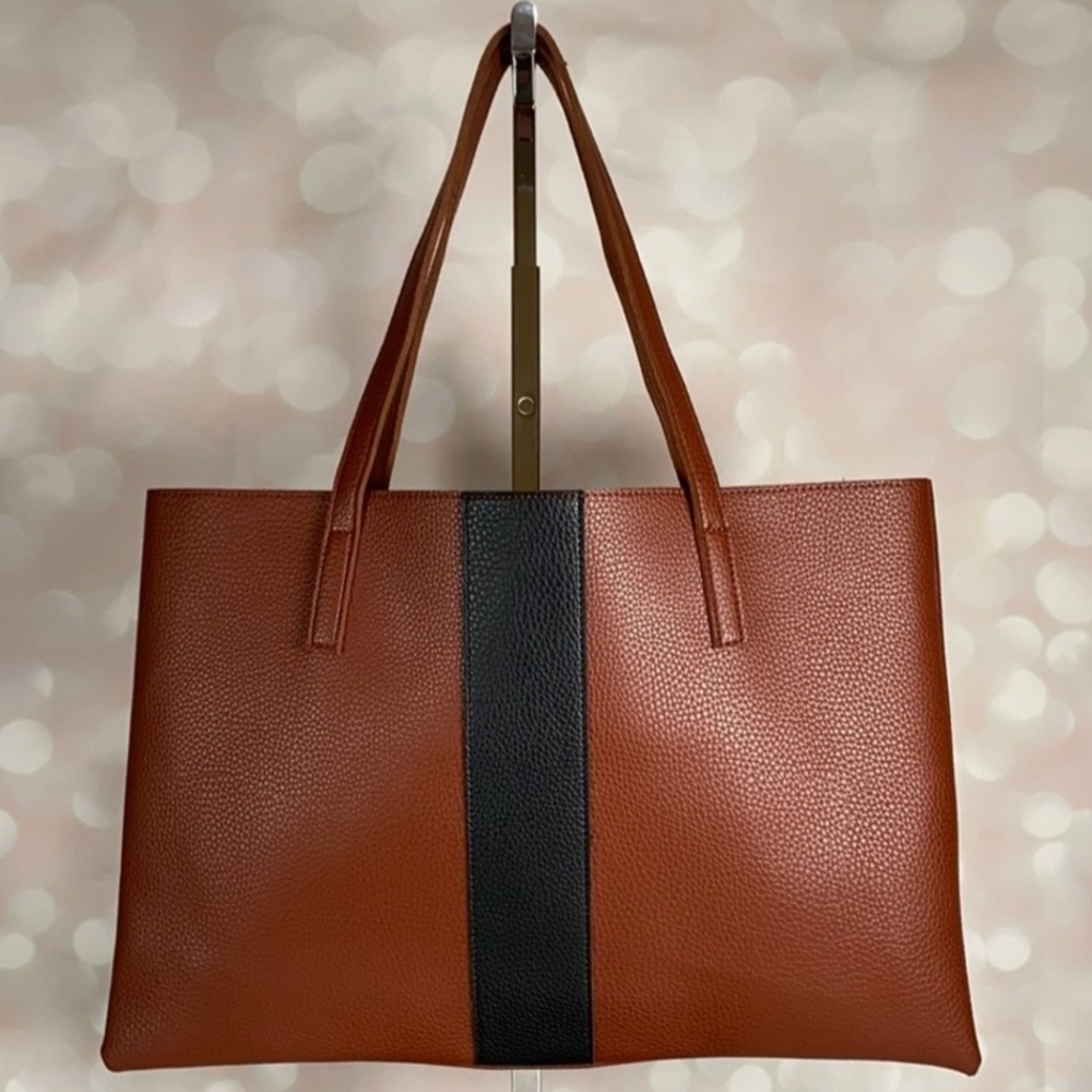 Vince Camuto Tan and Black Leather Tote - Picture 2 of 8